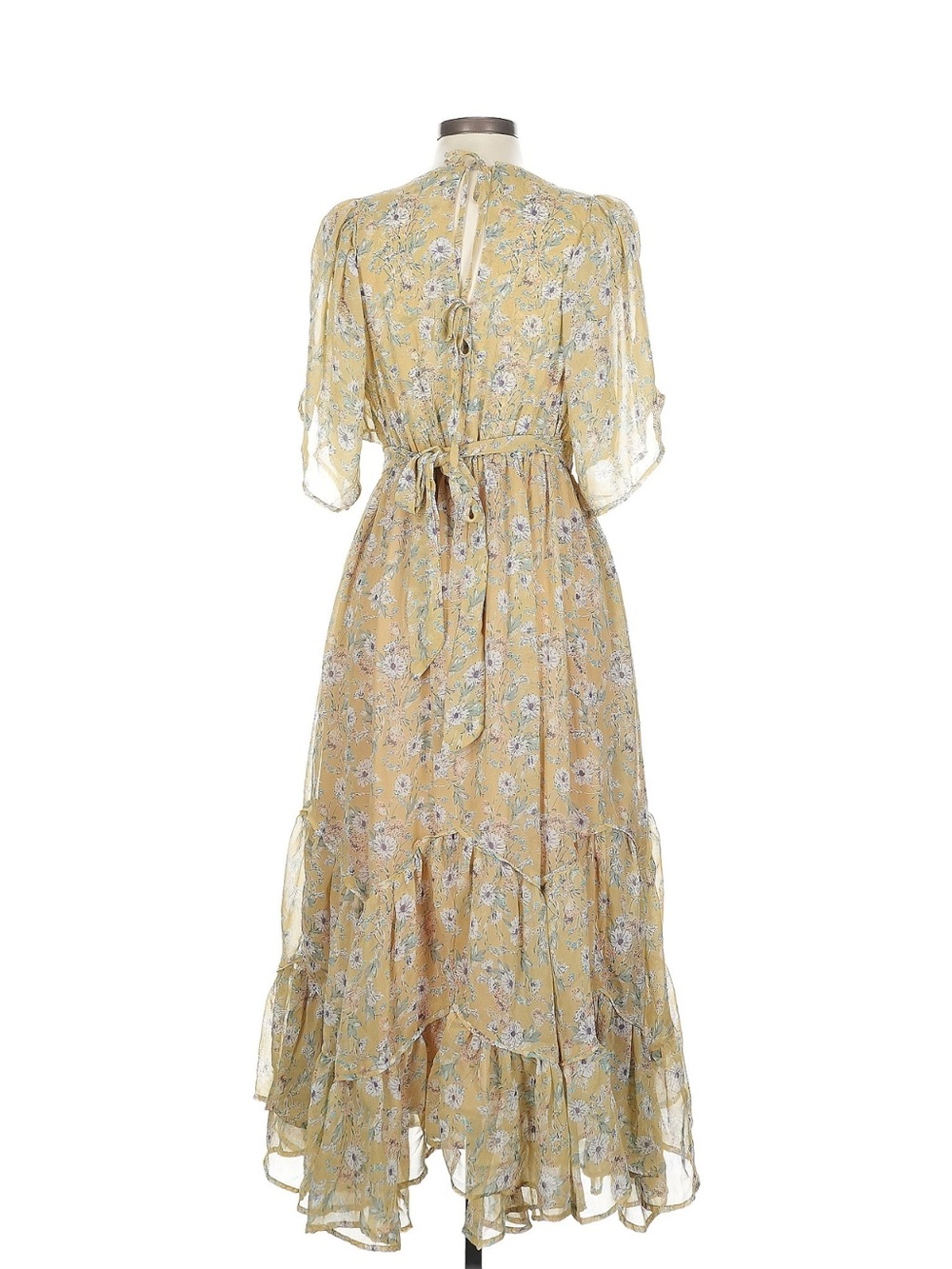Storia Yellow Floral V-Neck Ruffle Maxi Dress - Picture 2 of 6
